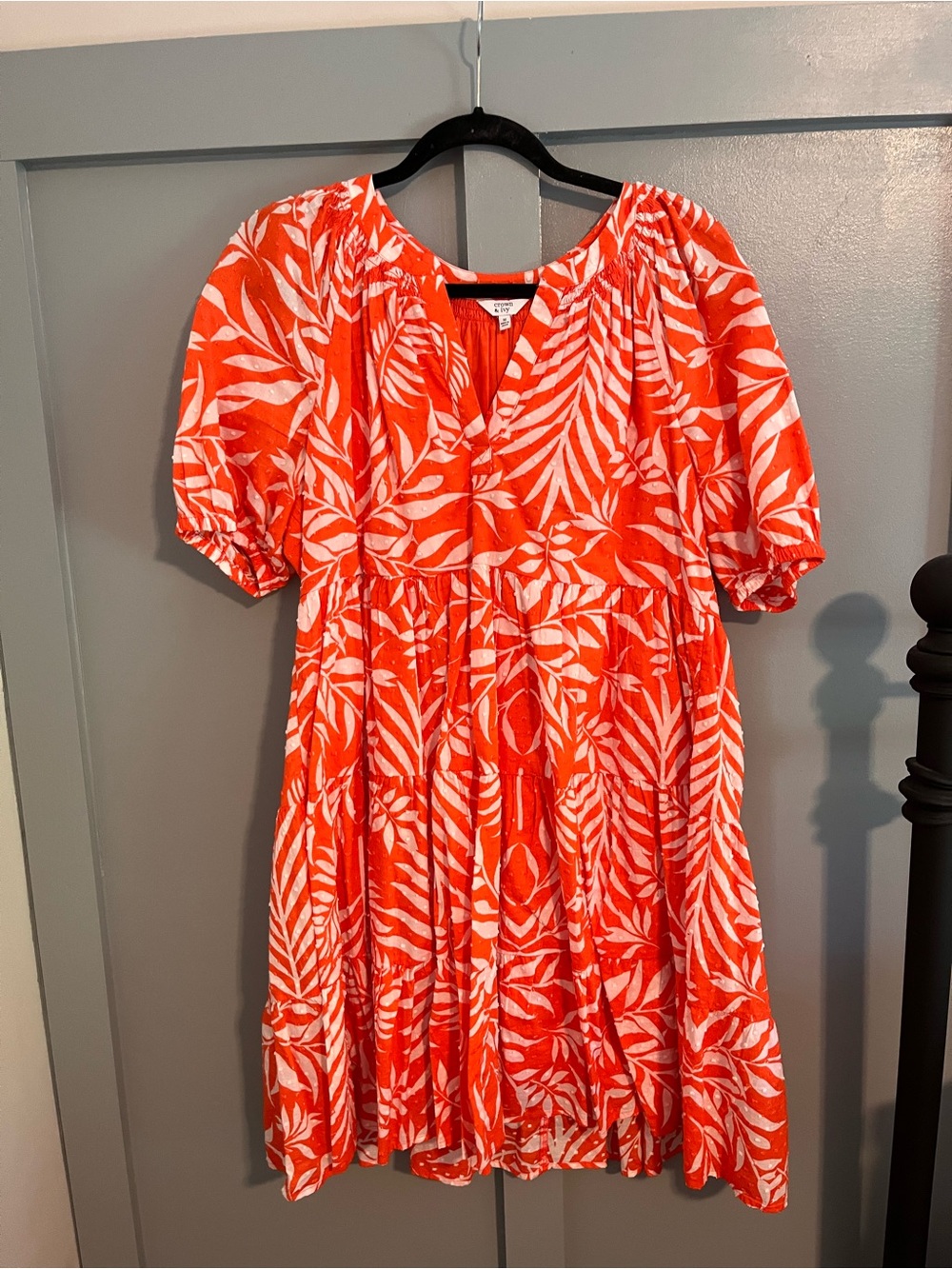 crown & ivy Orange and White Leaf-Print Mini Dress
